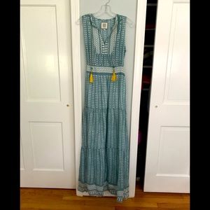 Bell “ Emily” maxi dress beautiful sage/ pale green w/ gold beaded tassels Sz S
